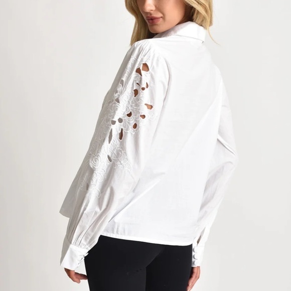 MUCHE & MUCHETTE White Lois Cutwork Button Down Blouse Size Small Medium - Picture 6 of 10
